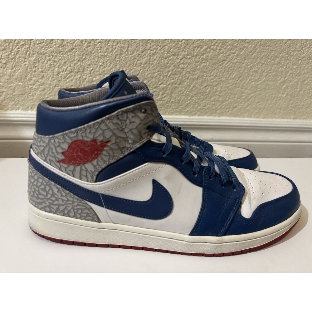 Nike Air Jordan 1 Mid True Blue Cement Elephant Print Men’s Size 13 554724-107